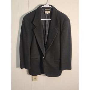 LL Bean Women's 14P Wool Cashmere Black Blazer Jacket 1 Button- Lined Pockets